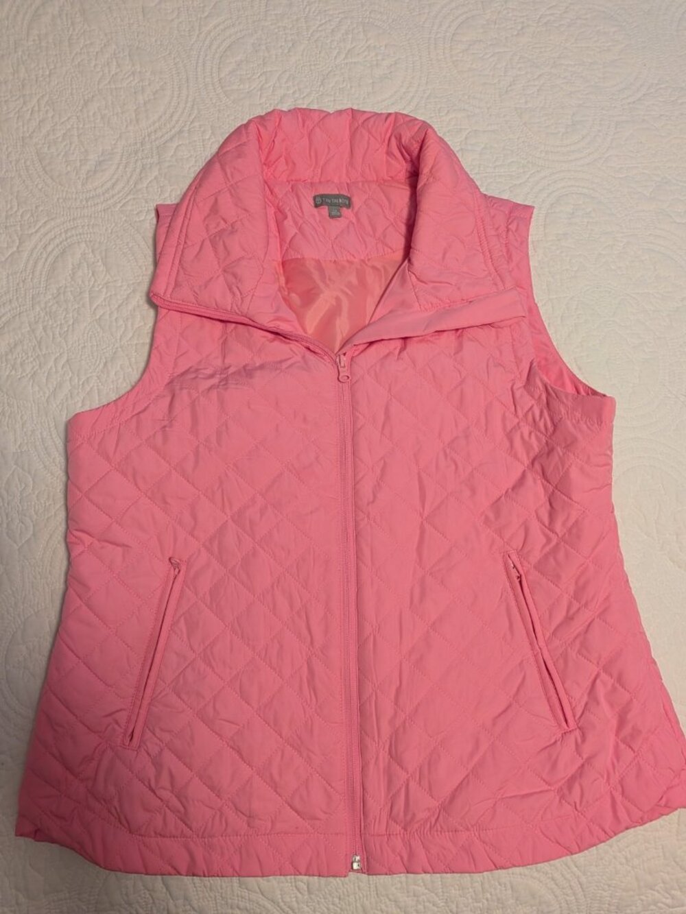 T by Talbots Women's Quilted Vest Pink Coral Full Zip Large Petite LP